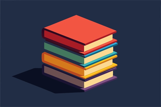 Vector a stack of five books in a cartoon style with the top book being yellow the second being red the