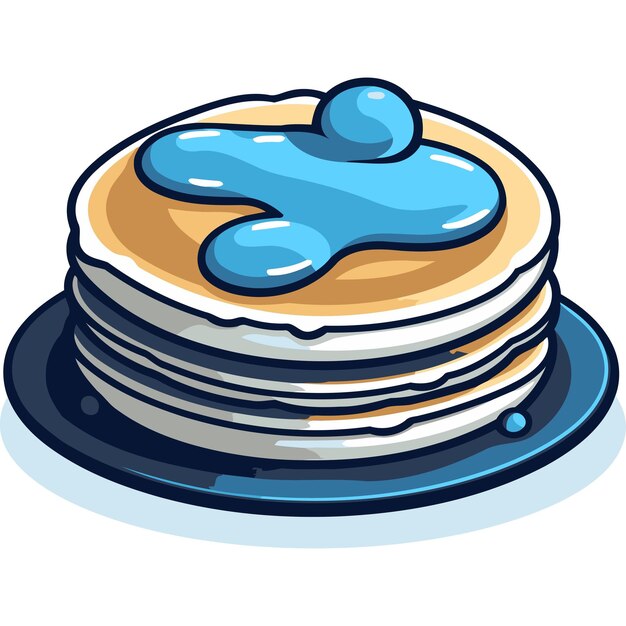 Vector a stack of fluffy pancakes drizzled with blue syrup and topped with a blueberry