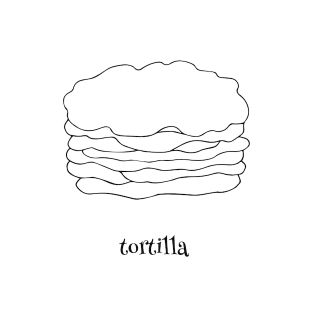 Stack of fresh crispy tortillas black and white design isolated on white background