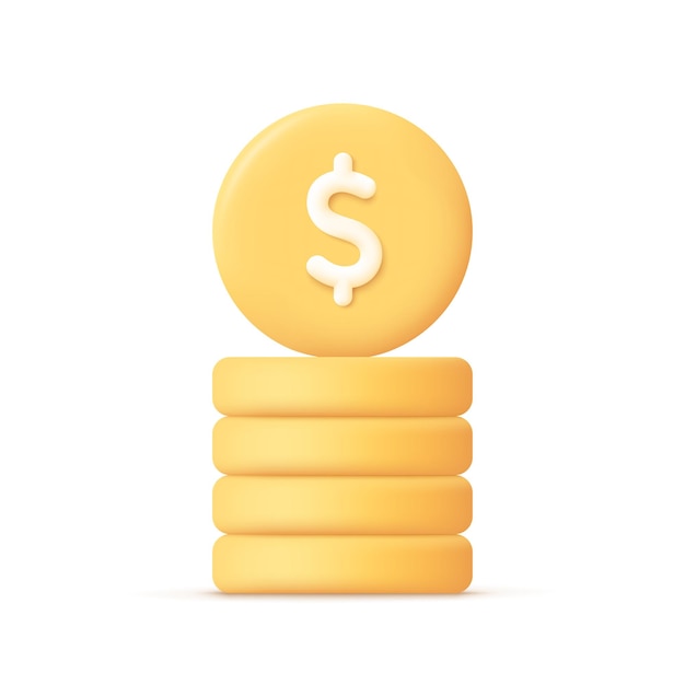 Stack of gold coins with dollar sign 3d vector icon Cartoon minimal style