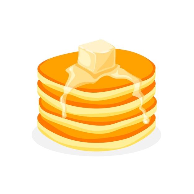 Stack or heap of tasty pancakes with butter cube Delicious breakfast Baking with syrup