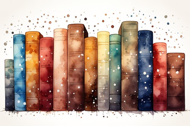 Vector stack of library books watercolor illustration isolated on the white background school university st