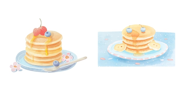 stack of pancake watercolor vector illustration 15