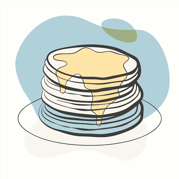 Vector a stack of pancakes with a blue background with a brown stripe