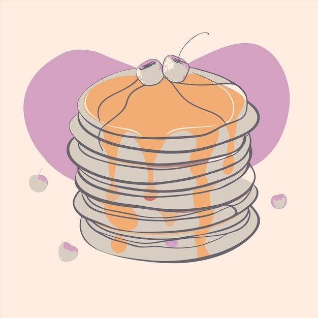 Vector a stack of pancakes with a heart shaped egg on the top