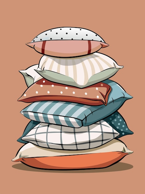 Vector a stack of pillows with a red background with a white polka dot pattern