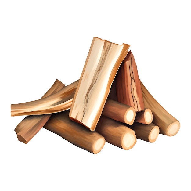 Stacked Wood Isolated Detailed Hand Drawn Painting Illustration