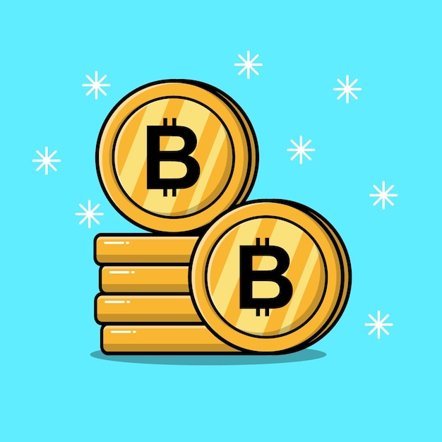 stacking gold bitcoin coins isolated flat cartoon illustration isolated background