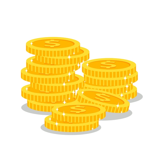 Stacks of golden coins on white background  