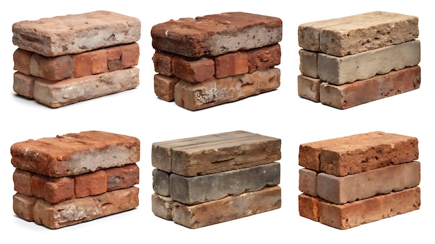 Vector stacks of weathered bricks for construction or architectural design elements