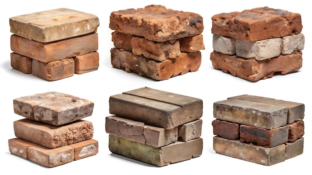 Stacks of Weathered Bricks for Construction or Architectural Design Elements