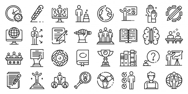 Staff education icons set, outline style