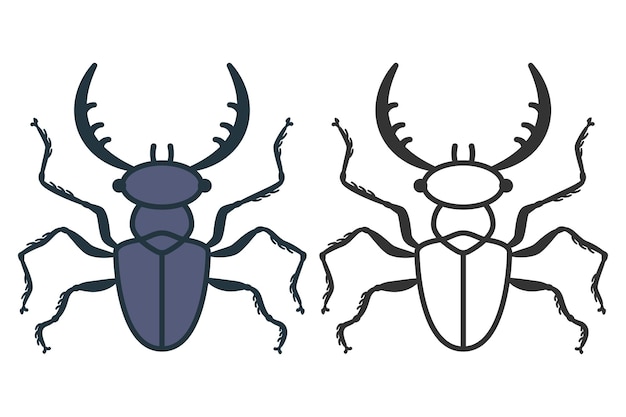 Stag beetle vector icons set isolated on a white background