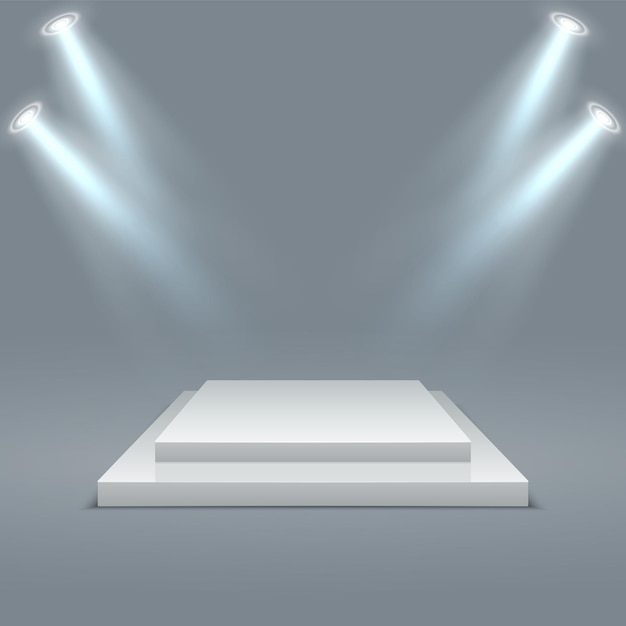 Stage pedestals winner scene with lighting