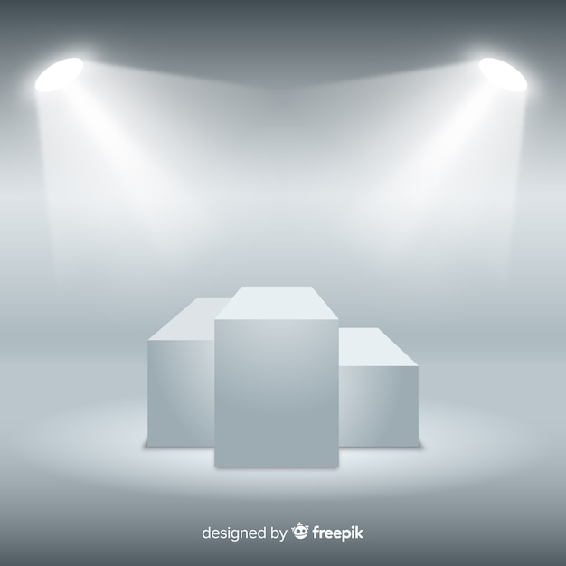 Stage podium background in white room with lighting