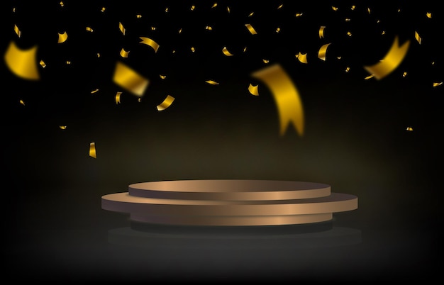 Stage podium with confetti stage podium with for the awards ceremony on a black background vector