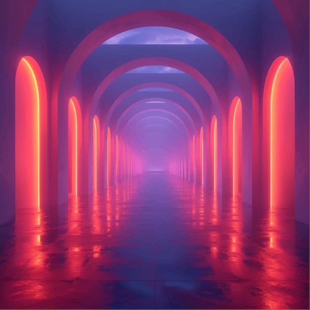 Vector stage tunnel illumination render cyber neon perspective glowing show futuristic vibrant 3d cl