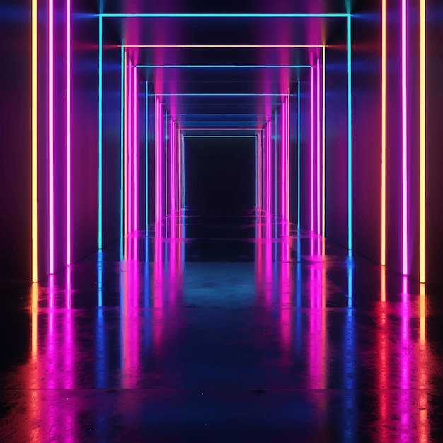 stage tunnel illumination render hall lines neon perspective glowing show futuristic vibrant