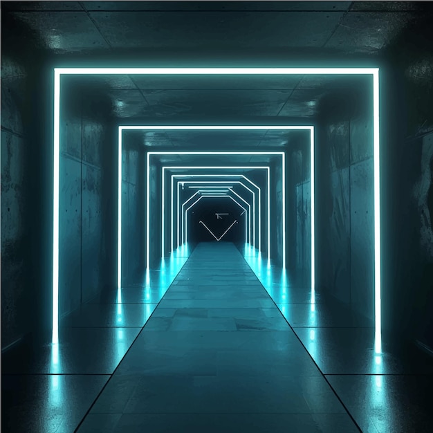 Vector stage tunnel illumination render hall neon perspective glowing futuristic smoke vibrant 3d cl