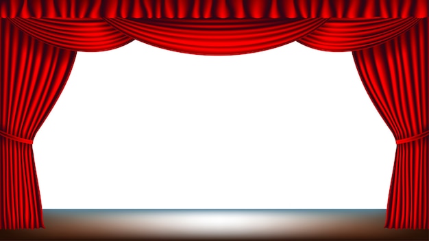 Stage with red curtain and empty white background