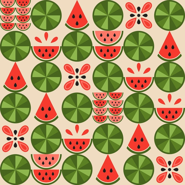 Staggered pattern with watermelon geometric shapes