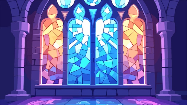 Vector a stained glass window with a cross on the top