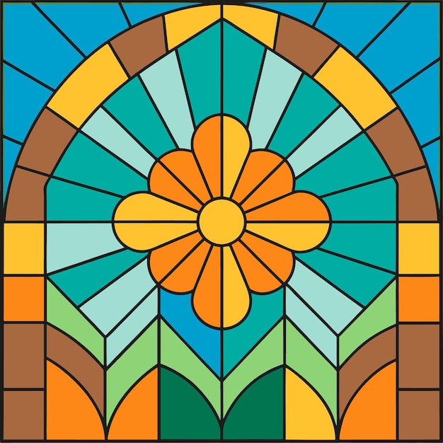 Vector a stained glass window with a flower design in it