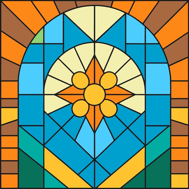 Vector a stained glass window with a sun design in it