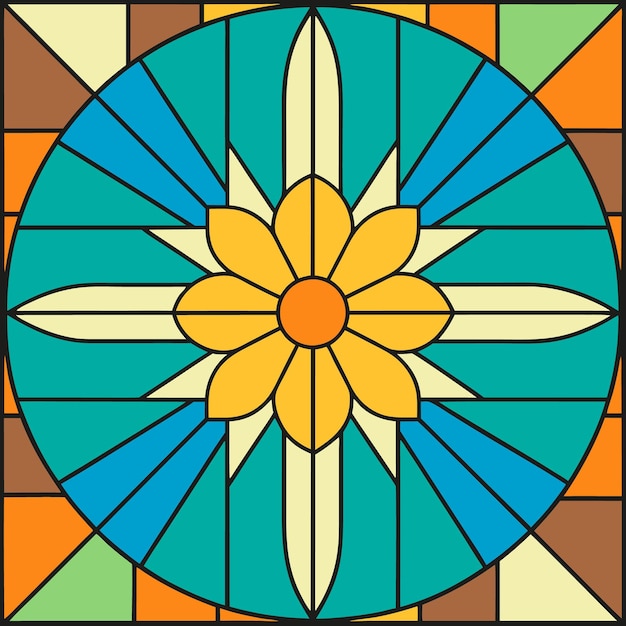 Vector a stained glass window with a yellow flower design in the center