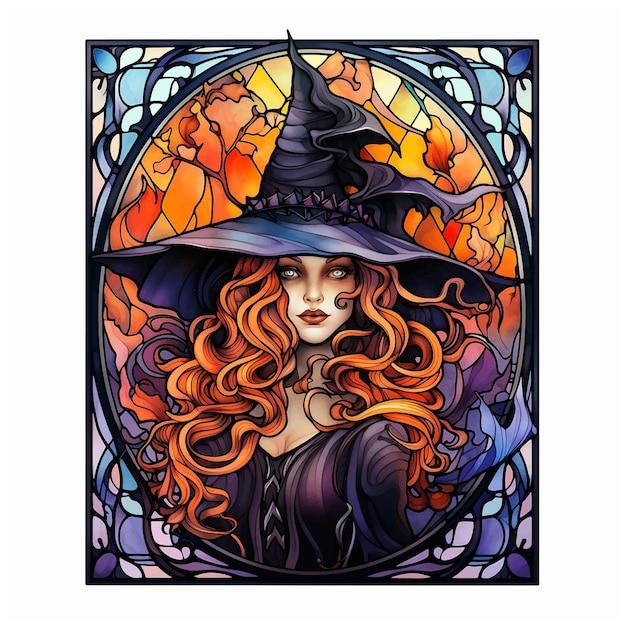 Stained glass witch vector ilustration