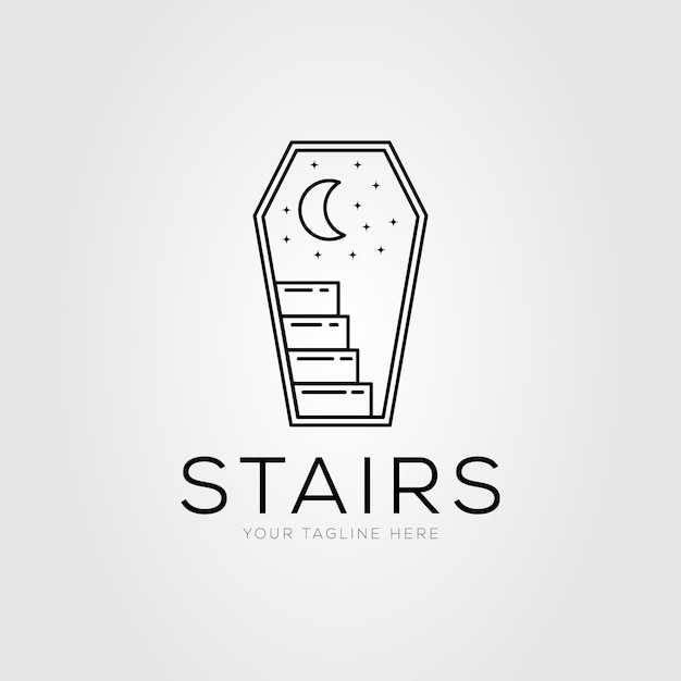 Stair on coffin door line art logo vector illustration design stairway to heaven at night symbol