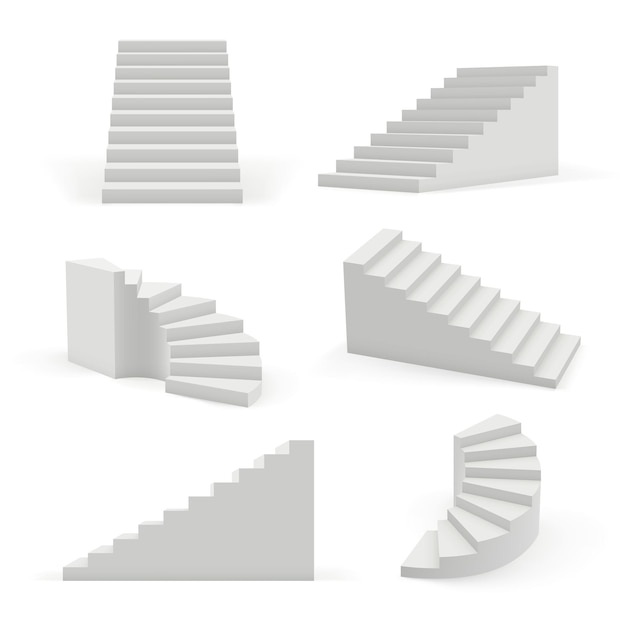 Stairs modern. 3d white architectural objects for interior space up and down steps vector templates