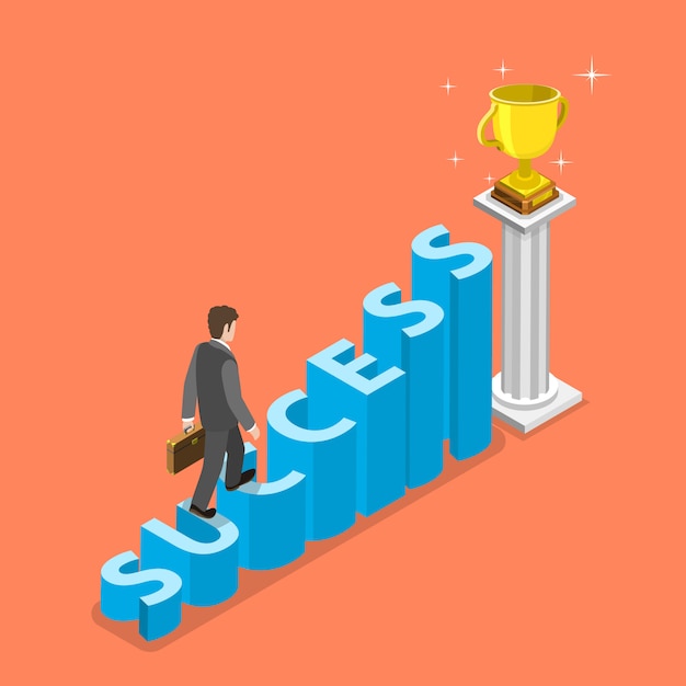 Stairs to success isometric vector concept. 