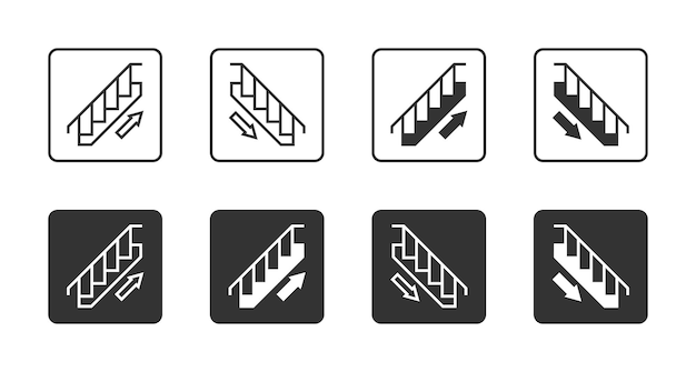 Stairs up and stairs down icons set Vector illustration