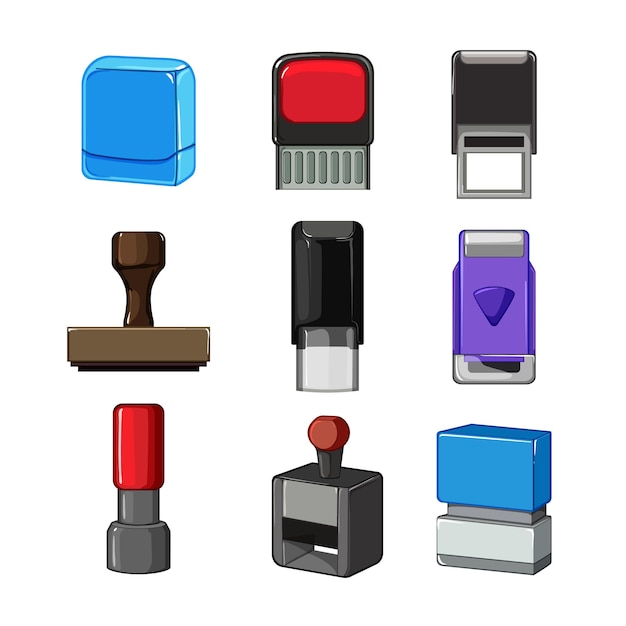 Stamp handle set cartoon vector illustration