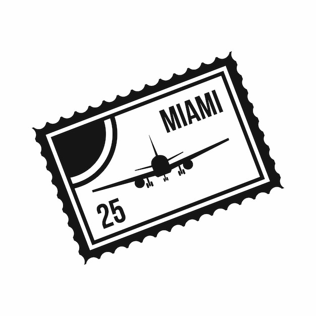 Stamp with plane and text Miami inside icon in simple style isolated on white background