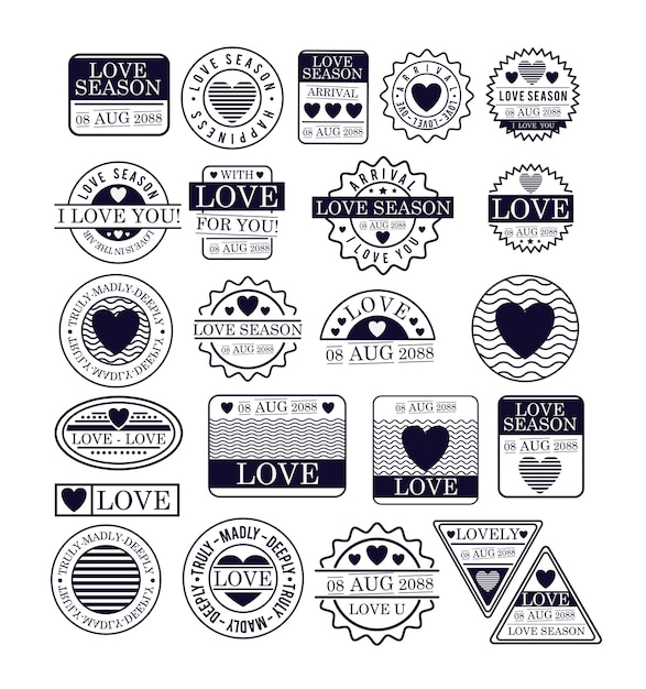 Stamps of love season in dark blue silhouette