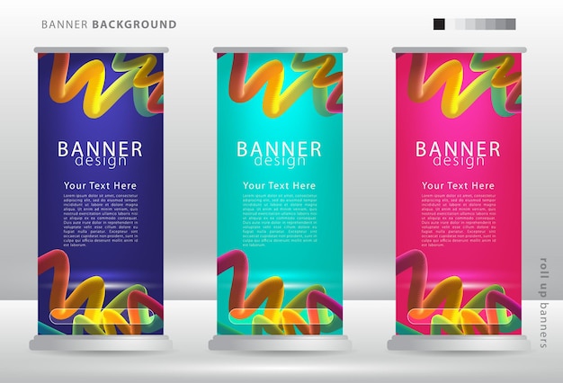 Stand Banner for Outdoor Advertising empty rollup poster mockup template on gray background