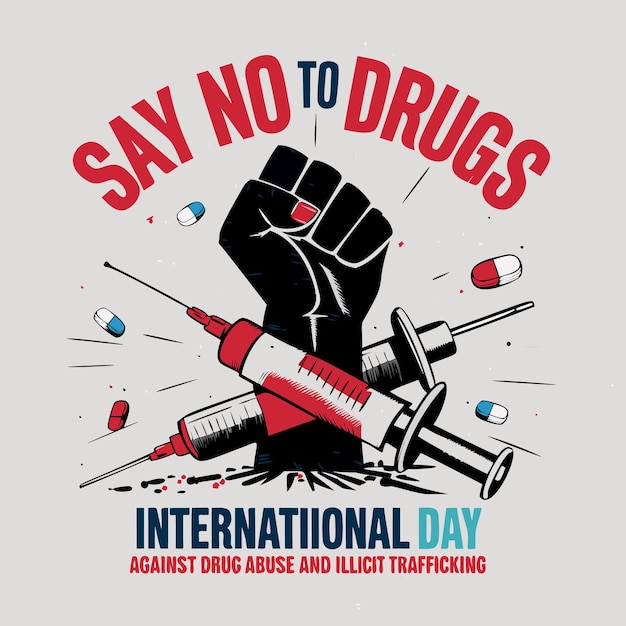 Vector stand united say no to drugs international day against drug abuse and illicit trafficking