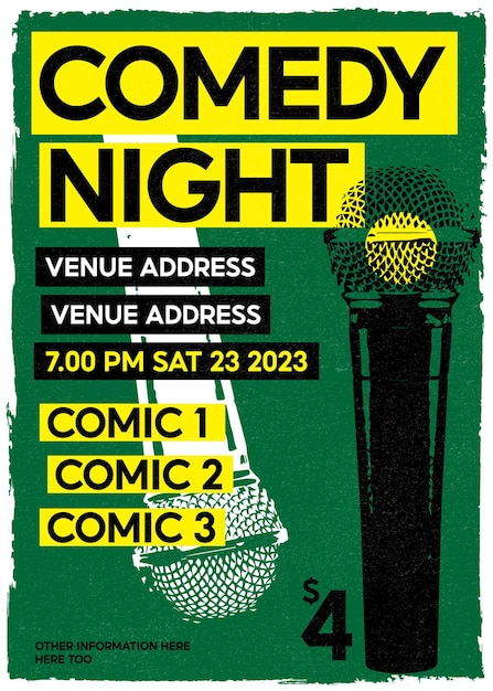 Stand Up Comedy poster event standup night post or banner for events open mic for cafe brochure