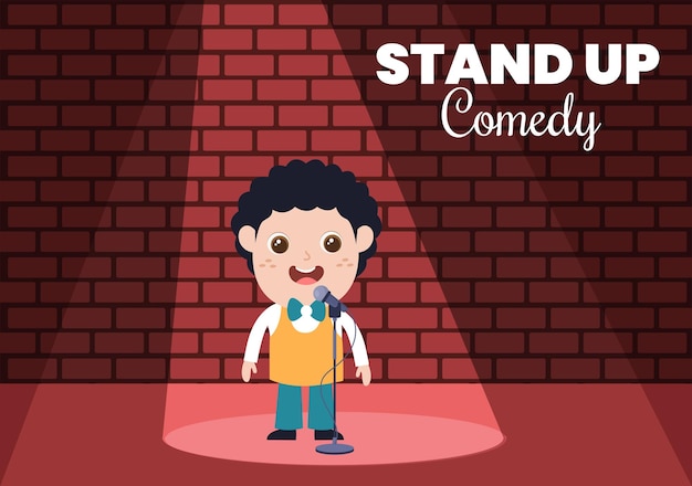 Stand Up Comedy Show Theater Scene with Red Curtain Comedian and Open Microphone to in Illustration