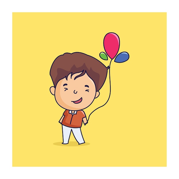 A Standing Cute Boy with Holding Balloon vector art