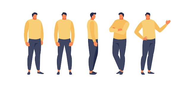 Vector standing male character in various positions vector template