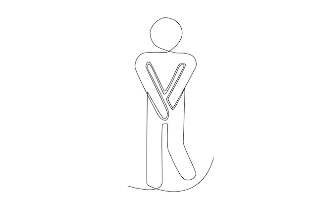 A standing man dying for a pee for toilet sign line art