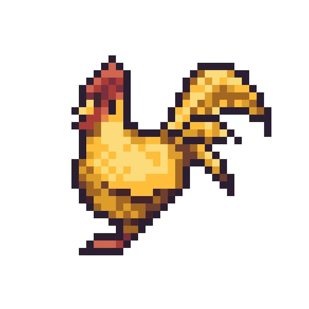 Standing rooster pixel art icon Chicken farm bird Country character logo