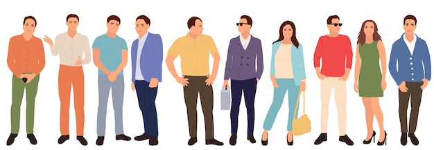 Standing in a row people flat design isolated