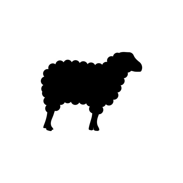 Vector standing sheep silhouette on white background