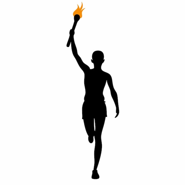 a standing sports man holding a torch vector art illustration