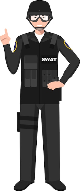 Vector standing swat policeman officer in traditional uniform character icon in flat style vector