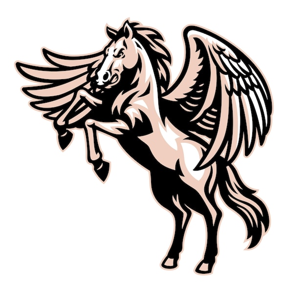 Standing Winged White Horse Mascot logo